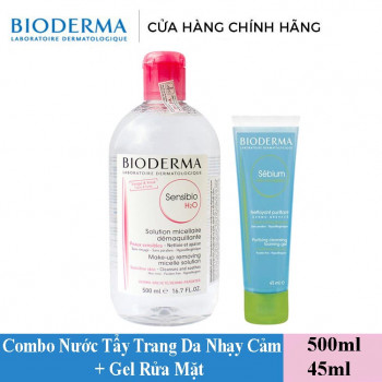 Combo Bioderma Nước Tẩy Trang 500ml (Hồng) + Gel Rửa Mặt Da Hỗn Hợp, Da Dầu 45ml