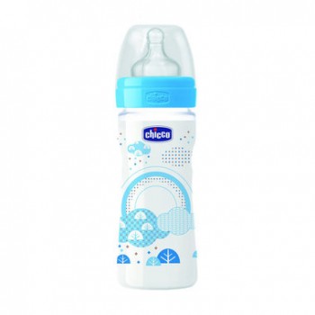 Bình Sữa Chicco Wellbeing Núm Cao Su Mây Xanh 250ml