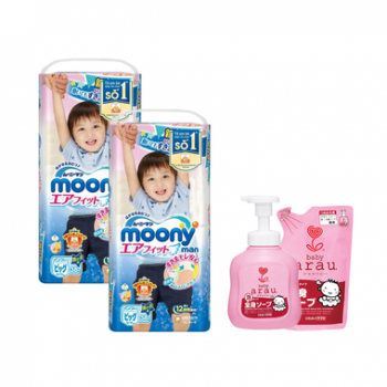 Combo 2 Tã Quần Moony XL (BOY) 38 + Bộ Sữa Tắm Arau